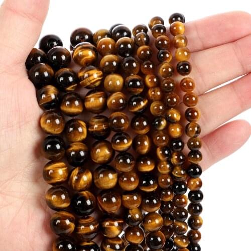 Natural Stone Beads Yellow Tiger Stone Charm Round Loose Beads for Jewelry Making Needlework Bracelet DIY 4/6/8/10/12 MM