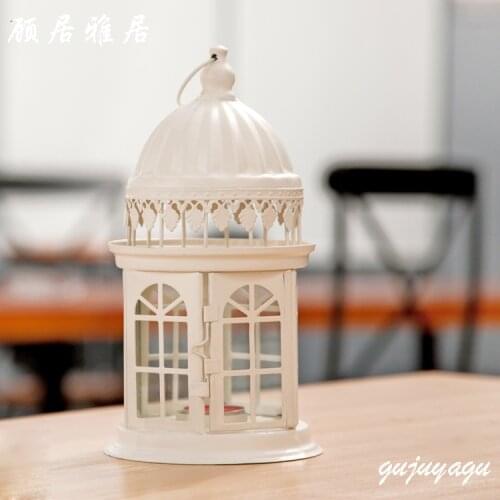 C Iron glass candlestick candlestick white paint garden lantern candle Home Decoration