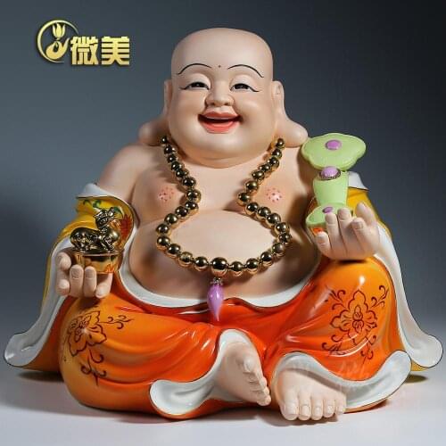 Dehua ceramics 14 inch Maitreya Buddha statues large felicitous wish of making money hand painted the living room decoration