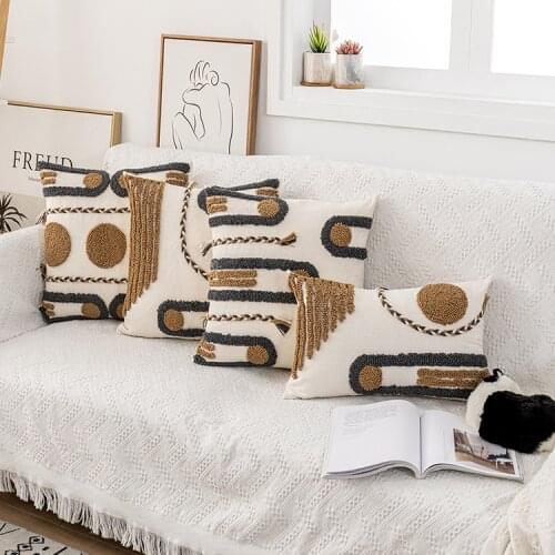 Home Decor Indian Tufted Cushion Cover Dots Emnriodered Braid Loop Pile Pillowcase Model Room Backrest Pillow Covers Mandala