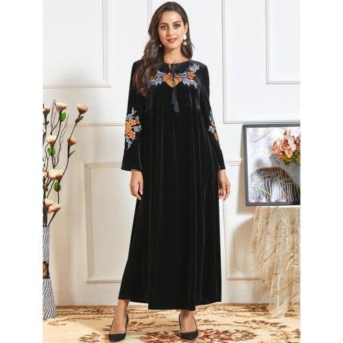 Dubai Muslim Women Velvet Long Dress Autumn Winter Middle East Arab Jilbab Turkish Plus Size Abaya Ramadan Turkish Islamic New