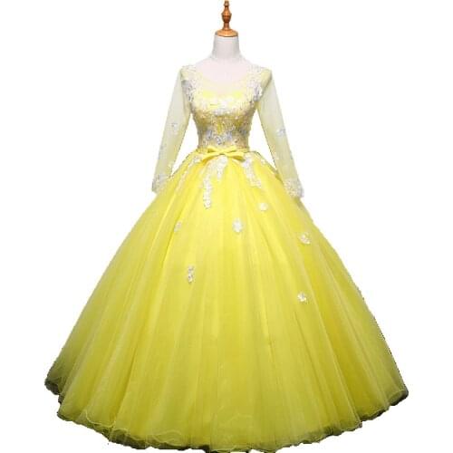 Elegant Quinceanera Dresses Simple Tulle Full Sleeve Embroidery Applique Party Prom Ball Gown Floor Length Stage Dress