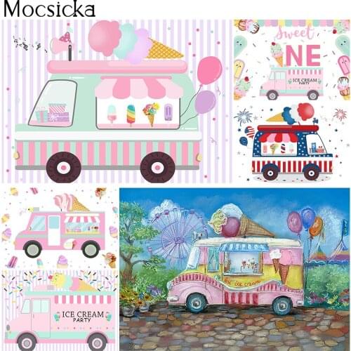 Sweet Car Ice cream Backdrop for Photography 1st Birthday Cake Samsh Newborn Kids Portrait Baby Shoewr Photo Booth Background