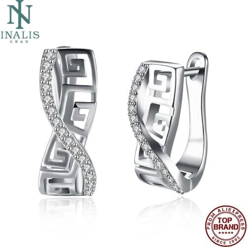 INALIS Line Shape White Stud Earrings For Women 5A Clear Cubic Zirconia Girls Copper Earring Anniversary Fashion Jewelry On Sale