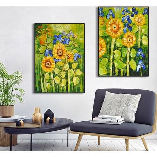 Modern Minimalist Rural Scenery Scene Map Plant Flower Sunflower Decoration Painting Home Living Room Wall Background Art Poster