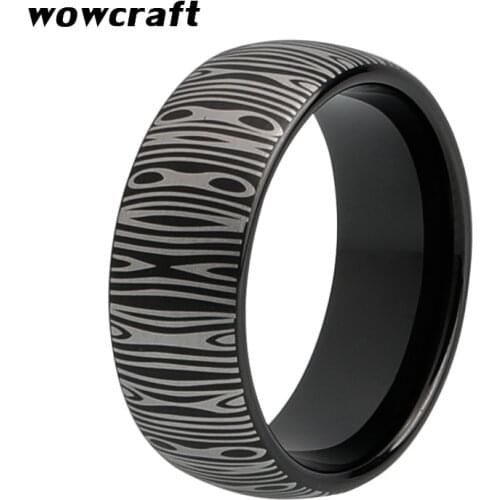 8mm Black Tungsten Carbide Ring for Men Women Damascus Engraved Fashion Tungsten Jewelry Rings