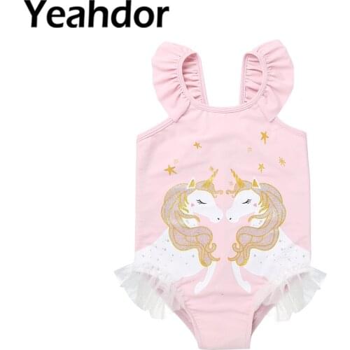 Baby Girls Summer One Piece Swimwear Beachwear Swimsuit Cartoon Patterns Beachwear Bathing Suit Children Beach Swimming Outfits