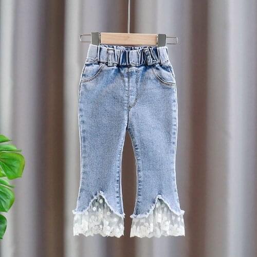 Sweet Autumn Girls Kids Princess Lace Jeans Pants Children Baby Fashion Full Length Pant Trousers ADK236
