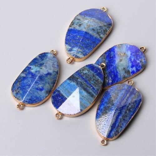 Fashion Natural Blue Irregular High Quality Lapis Lazuli Gem Stone Connector Pendant Charm For Diy Jewelry Making Bracelet 1pc