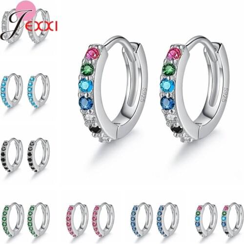 Hot Fashion 925 Sterling Silver Earring Hoops Shiny Cubic Zirconia Paved Small Earrings For Bridal/Women Fashion Jewelry