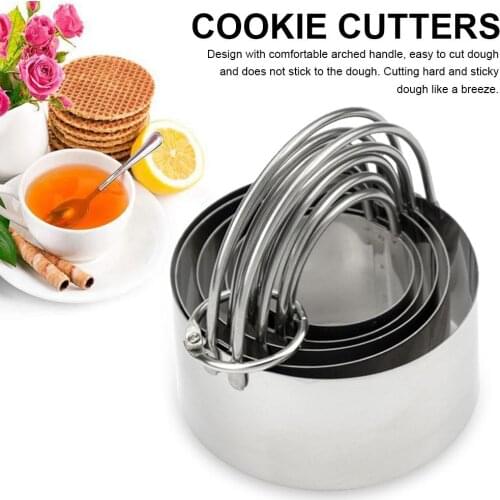 5 Pieces Round Cookies Cutter Set, Circle Pastry Cutters-Stainless Steel Biscuit Cutter With Handle, Professional Baking Dough T