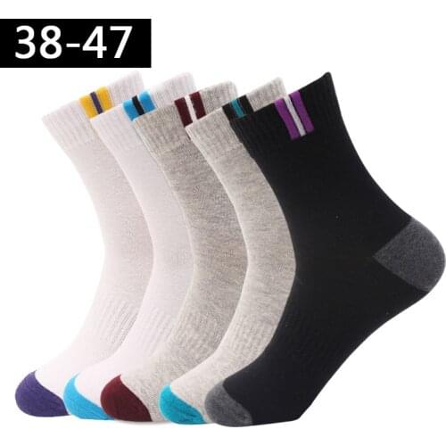 5Pairs/lot Mens Socks Cotton Large Size 44 45 46 47 Business Long Socks Breathable Deodorant Big Size Fashion High Quality