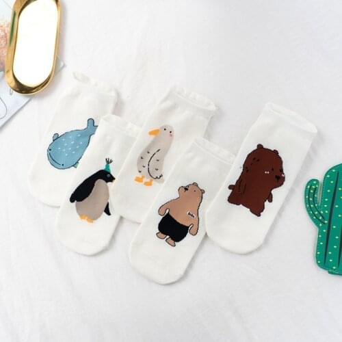 Spring And Summer New Mens And Womens Street Tide Socks Cotton Cute Cartoon Animal Simple Casual Shallow Mouth Boat Socks