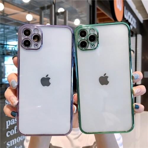 2020 New Transparent metal plating case For iPhone 11 Pro Max 12 protector Case For iPhone X XS MAX XR 7 8 6S PLUS SE 2020 Cover