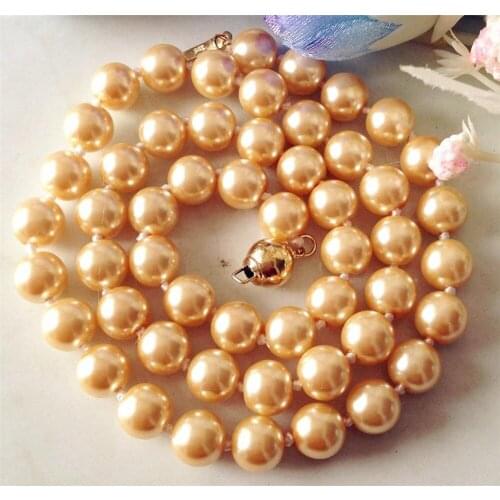 2021 New 8mm Yellow South Sea Shell Pearl Necklace Pearl Jewelry Rope Chain Pearl Beads Natural Stone 18inch (Minimum Order1)