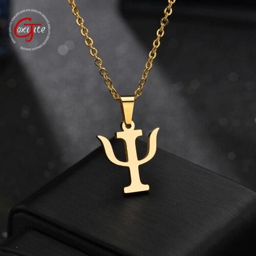 Goxijite PSI Symbol Letter Pendants & Necklaces Men Women 316L Stainless Steel Gold Color Psychology Necklace Healing Jewelry