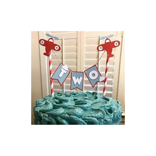 Personalized number airplane birthday cake buntings toppers banners Christening baby shower party decoration doughnut food picks