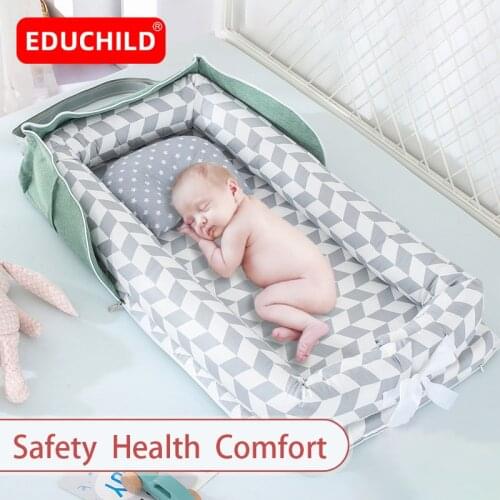 Educhild Portable Baby Nest Bed 0-3Y Cotton Foldable Bed Washable Crib Neonatal Bionic Bed Cotton Cradle for Newborn Baby