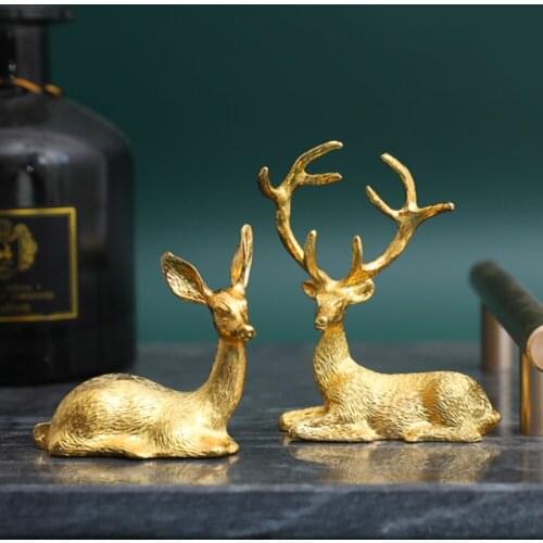 Simple golden Sika Deer Resin Figurine home office desktop ornaments modern Handmade Crafts Sculpture ornaments Mini crafts