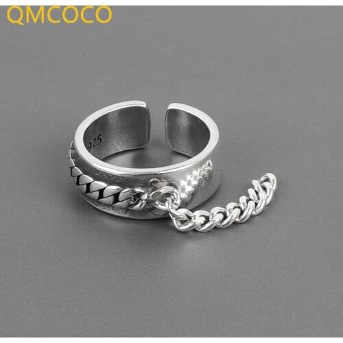 QMCOCO 925 Silver Ring For Women Tassel Chian INS Style Vintage Minimalist Irregular Cross Jewelry Birthday Party Gifts