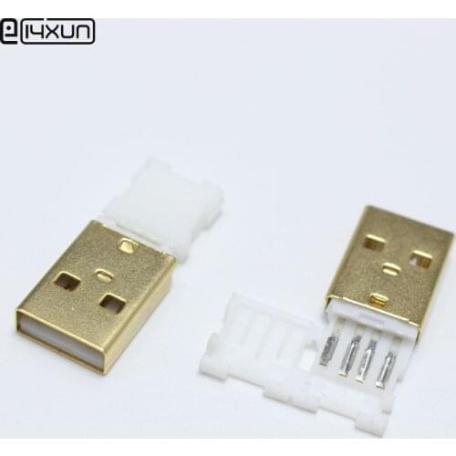 10pcs USB Male Plug Connector With White Folding shell Gold Plated Welding Type Charging Date Line DIY Plugs