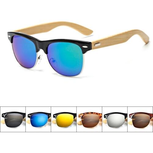 Bamboo Sunglasses Men Wooden half frame metal Women Brand Designer Mirror Original Wood Sun Glasses retro de sol masculino