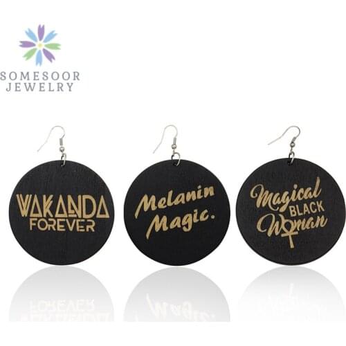 SOMESOOR Engraving African Wood Drop Earrings Melanin Magic Black Woman Live Matters WAKANDA Designs For Women Gifts 6 Pairs