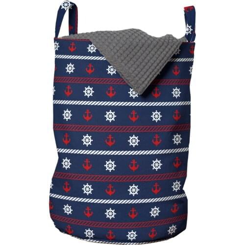 Navy Blue Laundry Basket Borders Nautical Elements Marine Organizer for Clothes Underwear Socks Toys Wash Bag & Home Storage