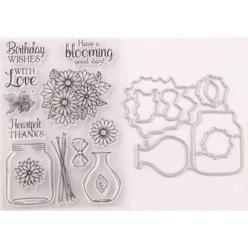 Reunion Vase Wishing Bottle Flower Metal Cutting Dies and Stamps Scrapbook Craft Stencil DIY Album Paper Template Clear Stamps