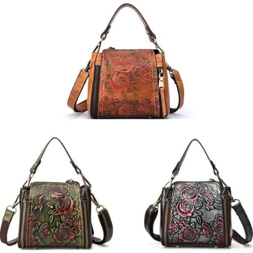 Vintage Women Flower Embossed Style Handbag Leather Crossbody Tote Shoulder Top Handle Bag Satchel Purse 20CA