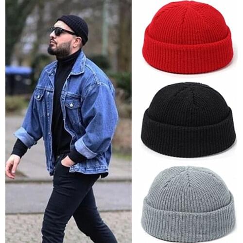 Knitted Hats for Women Skullcap Men Beanie Hat Winter Retro Brimless Baggy Melon Cap Cuff Docker Fisherman Beanies Hats for Men