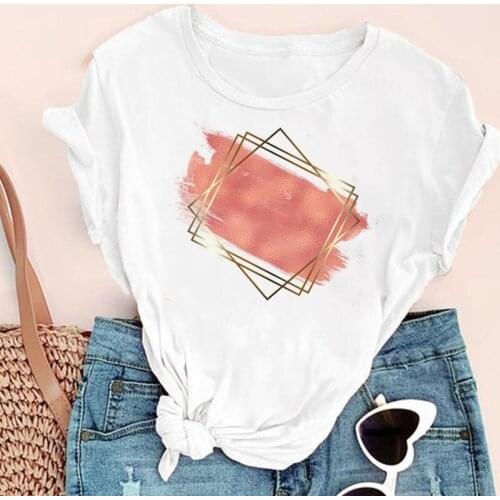 Women Geometric Watercolor Sweet Ladies 90s Fashion Print Graphic Summer Short Sleeve Female Clothes Tops Tees Tshirt T-Shirt