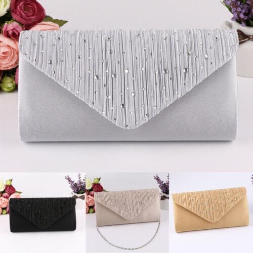 Women Evening Bag Satin Bridal Diamante Ladies Day Clutch Envelope Handbag Wedding Bag Lady Crossbody Mini Bag