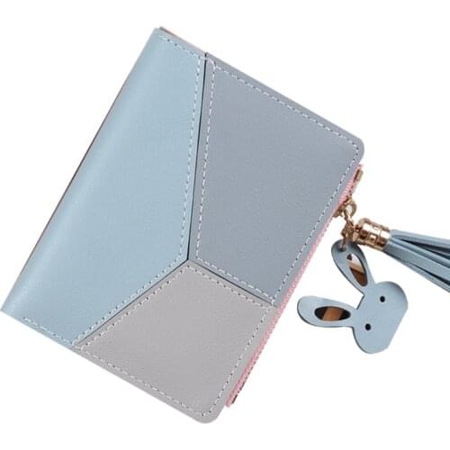63HC Women Ladies PU Leather Short Wallet Card Holder Zipper Purse Patchwork Handbag