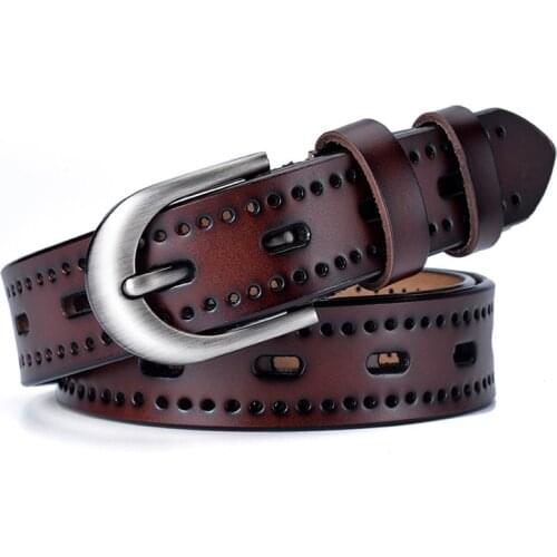 Female Genuine Leather Belts for Women Second Layer Cowskin Woman Belt Hollow Out Vintage Pin Buckle Strap Jeans