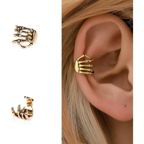 1pcs Unisex Punk Ear Clip Simple Design Skeleton Finger Hand Ear Cuff Round Earring Ear Stud
