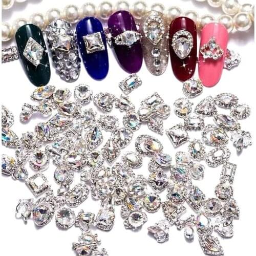 100Pcs Nail Crystal AB Diamonds 3D Charms Shiny Glass Alloy Gems Stones Manicure Jewelry For Nail Art Decoration DIY Craft