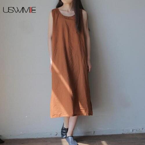 2020 Plus Size Dress Retro Outside Wearing Vest Solid Color Comfortable Bottom Vestidos Sleeveless Elegant Comfort Basic Dress