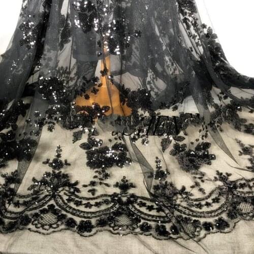3M/lot new style flower mesh embroidery lace black sequin fabric for women dress cloth accesories