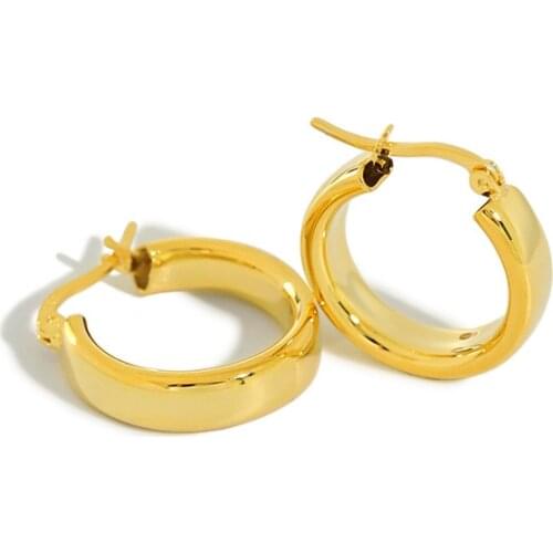 5MM*20mm 100% Authentic 925 Sterling silver Gold /White Circle Geometric hoop Huggie earrings FINE jEWELRY TLE1076