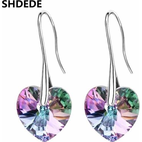SHDEDE Heart Crystal from Swarovski Long Dangle Drop Earrings Jewelry For Female Bijoux Women Gift *24797