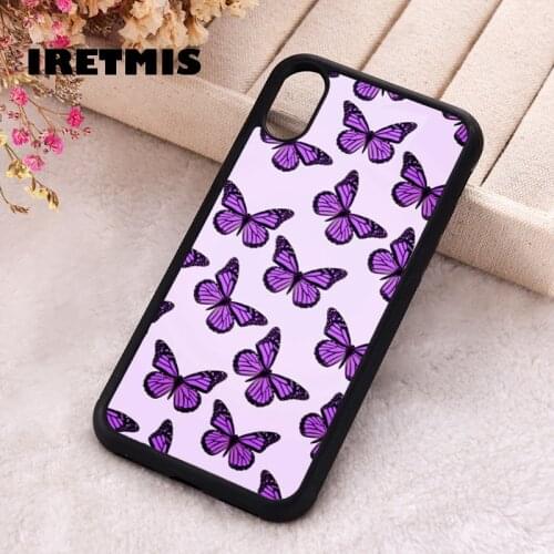Iretmis 5 5S SE 2020 Phone Cover Cases for iPhone 6 6S 7 8 Plus X Xs Max XR 11 12 MINI Pro Rubber Silicone Purple Butterflies