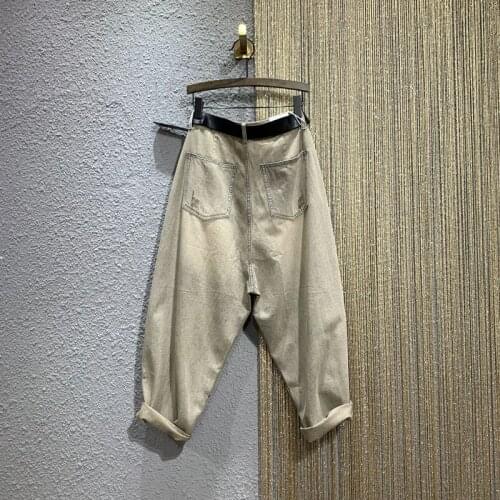 Hip Hop Casual Jeans Women Summer Loose Fit Wide Leg Harem Pants Vintage Print Hole Ripped Denim Ankle Length Pants Female M-XL