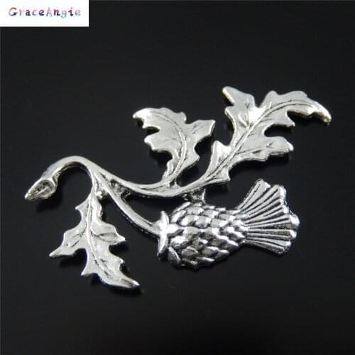 GraceAngie 40Pieces Top Antiqued Silver color Personal Flower Leaves Charms Pendants Jewelry Key Chain Accessory 47*32*2mm