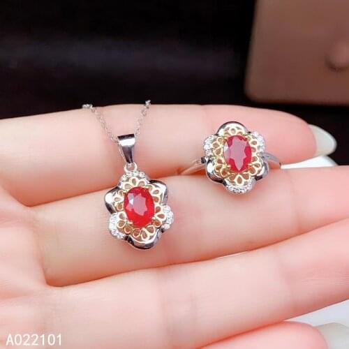 KJJEAXCMY Fine Jewelry 925 sterling silver inlaid natural ruby girl fashion necklace pendant ring set support test Chinese style