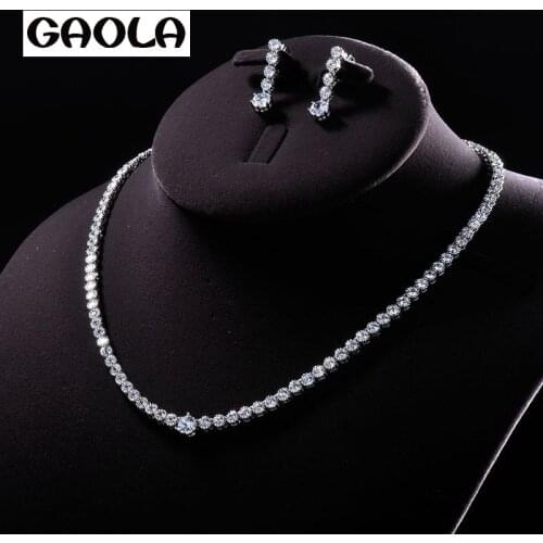 GAOLA white gold Cpolor AAA CZ Necklace+Earring Jewelry Set For Bride Bridal Wedding GLDTN0134