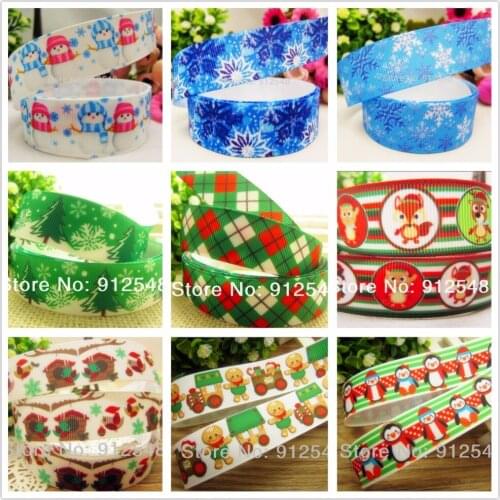YJHSMY XW710,22/25mm 5yard/lot Christmas Series Printed grosgrain ribbon,DIY handmade materials, headwear accessories, wedding