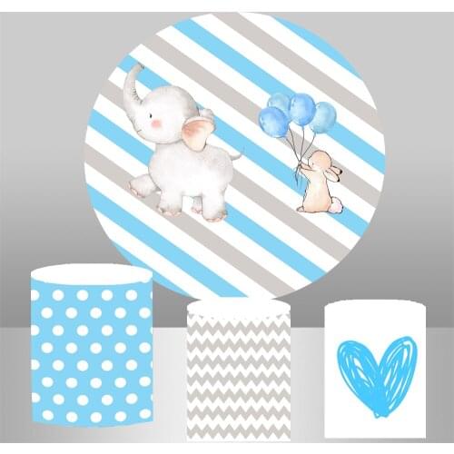 Circle Round Backdrop Baby Elephant Photography Background Blue Stripes Children 1st Birthday Photo Prop Studio Backdrops