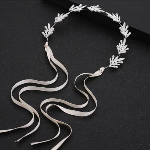 Bridal Faux Pearl Ribbon Headband Wedding Hair Accessories Garland BN