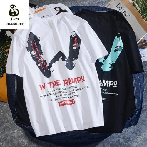 GSODET Summer T-Shirt Couple Cotton Ins Loose Casual Korean Flower Color W Printing Men and Women T-Shirt Half-Sleeved Top